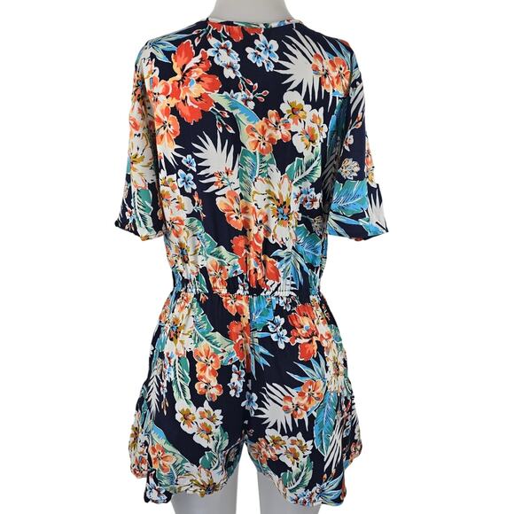 Band of Gypsy Black Orange Green Blue Floral Women's Romper L NWT - Picture 3 of 5